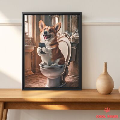 Corgi on the Toilet with a Smartphone