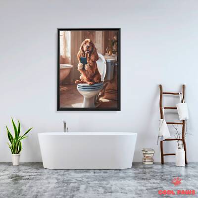 Cocker Spaniel on the Toilet with a Smartphone