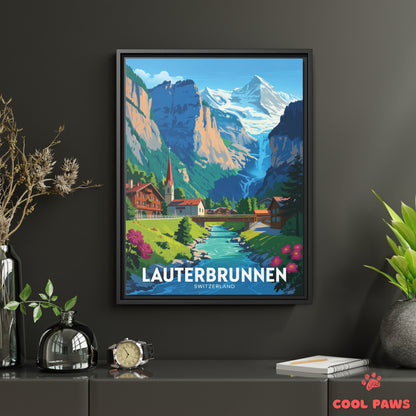 Lauterbrunnen Travel Print | Swiss Waterfalls | Switzerland