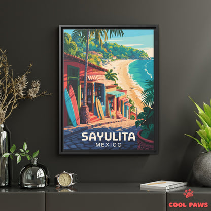 Sayulita Travel Print | Beach and Surfboards