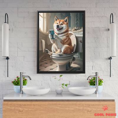Shiba Inu on the Toilet with a Smartphone