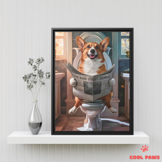 Corgi Reading the Newspaper on the Toilet