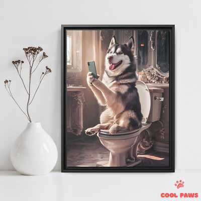 Husky on the Toilet a Smartphone