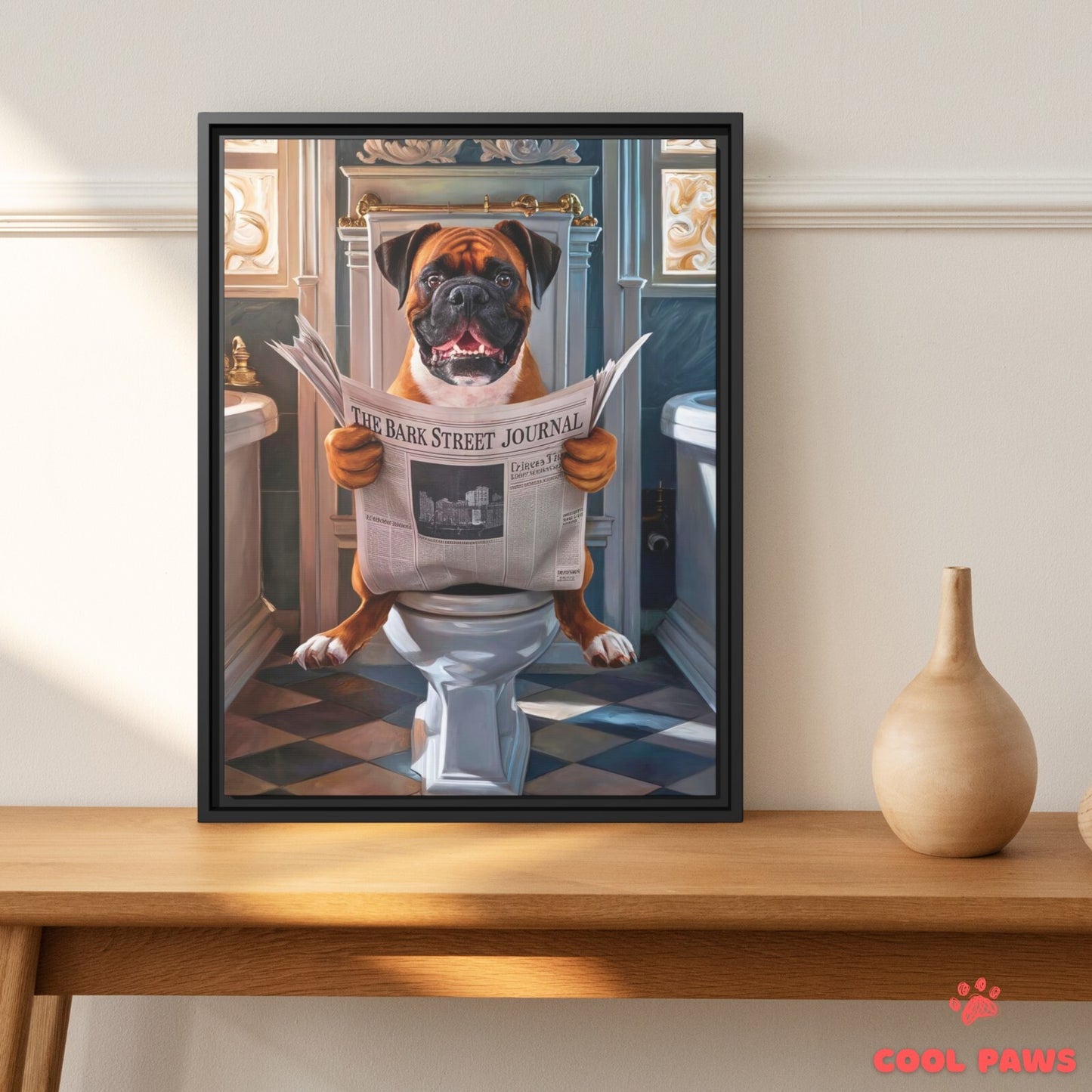 Boxer Reading the Newspaper on the Toilet