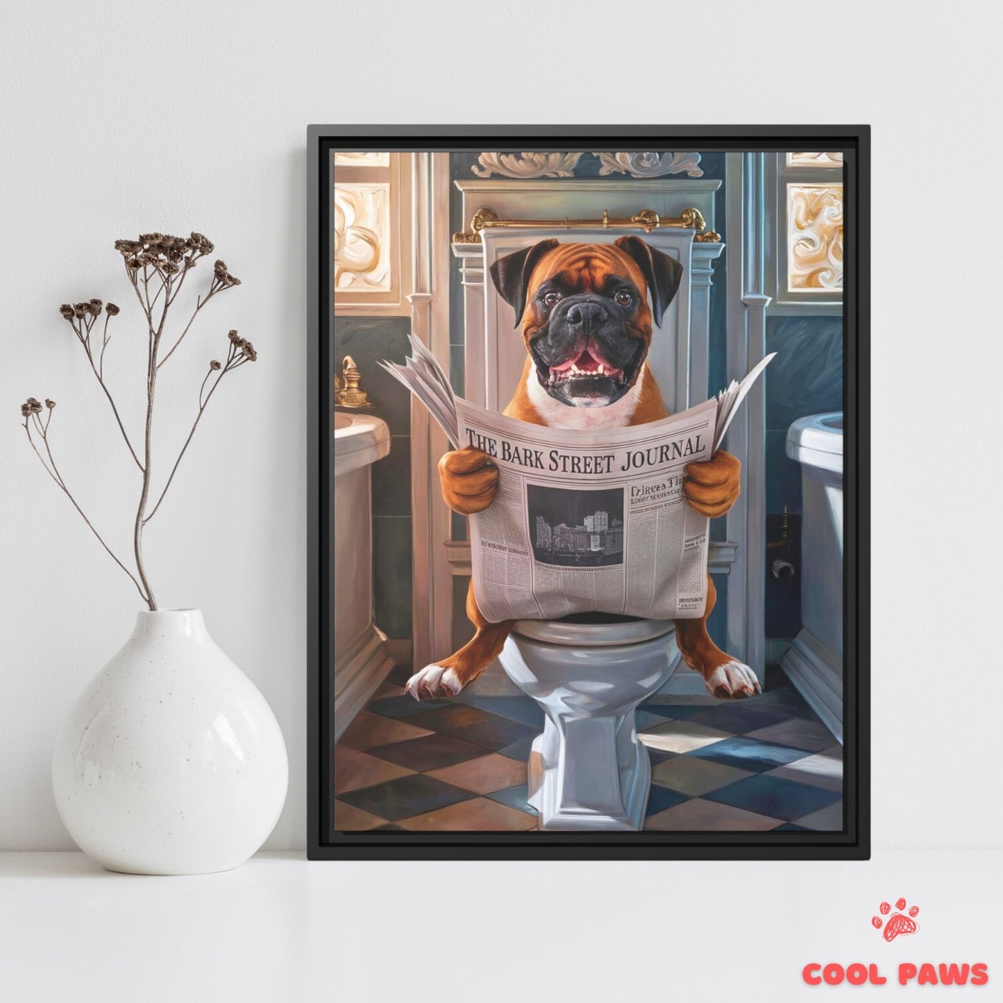 Boxer Reading the Newspaper on the Toilet