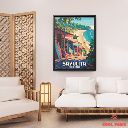 Sayulita Travel Print | Beach and Surfboards