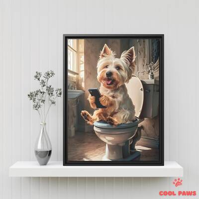 Westie on the Toilet with a Smartphone