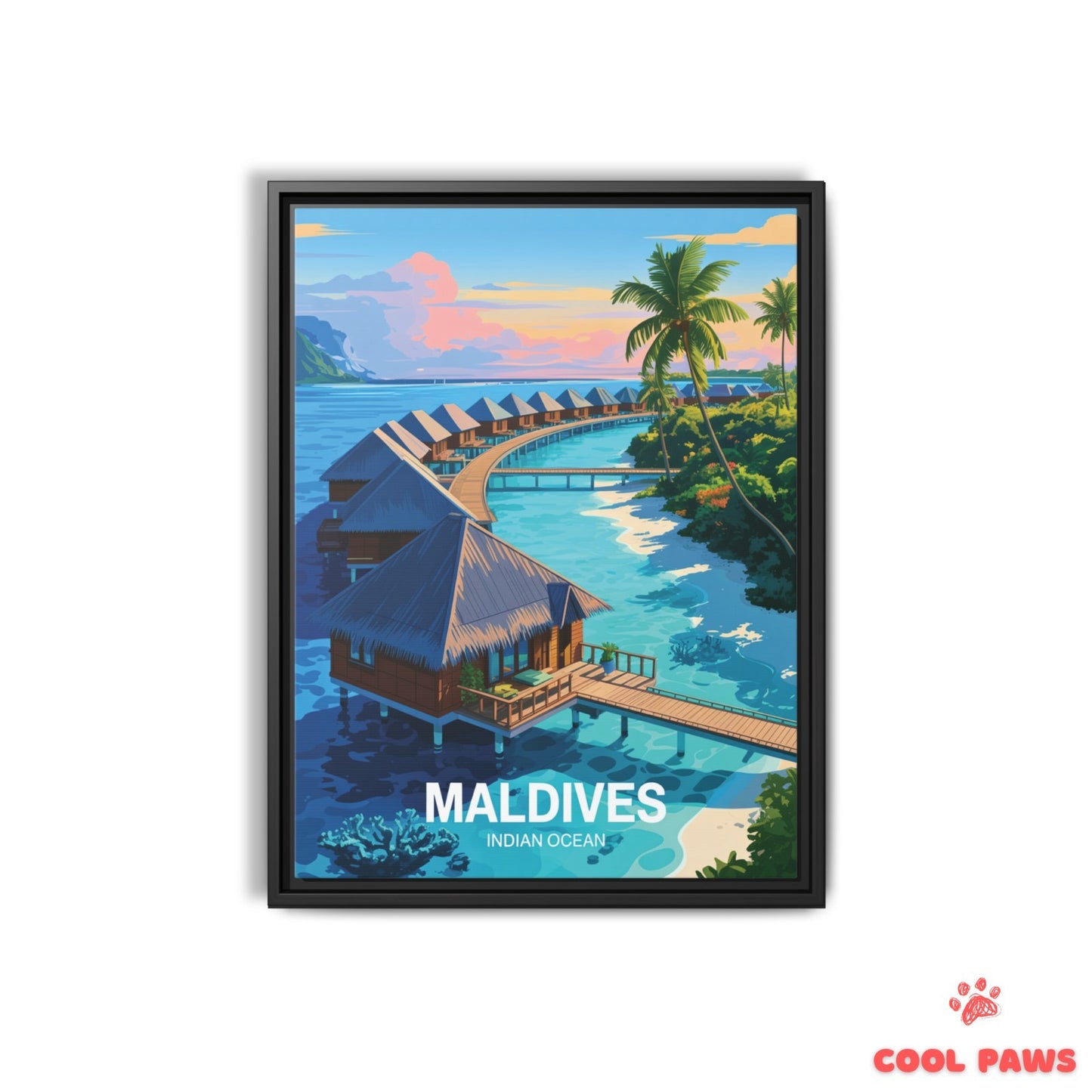 Maldives Travel Print | Overwater bungalows