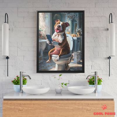Pit Bull on the Toilet with a Smartphone