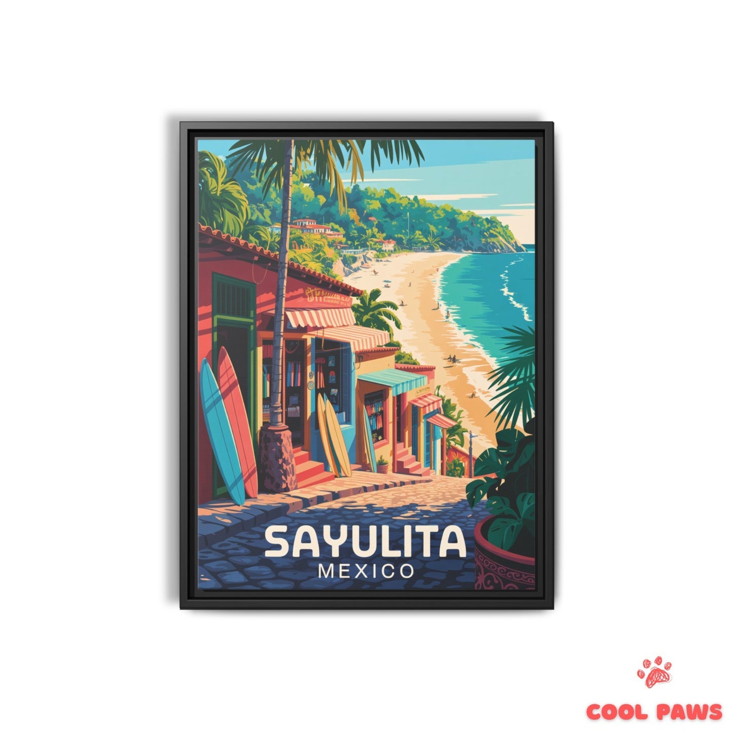 Sayulita Travel Print | Beach and Surfboards