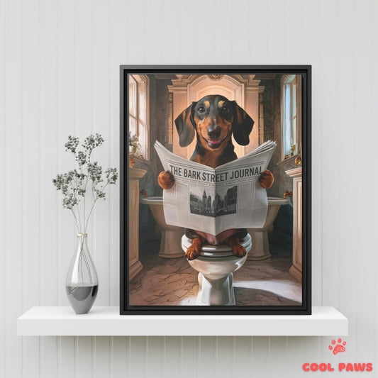Dachshund Reading the Newspaper on the Toilet