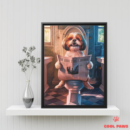 Shih Tzu Reading the Newspaper on the Toilet