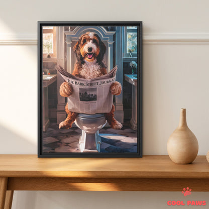 Bernedoodle Reading the Newspaper on the Toilet