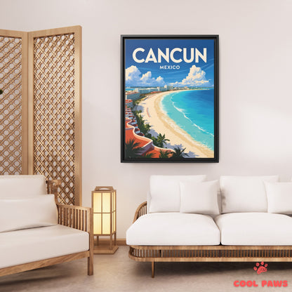 Cancun Travel Print | Beaches and Resort Buildings