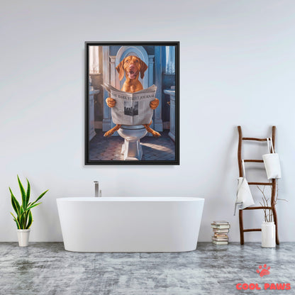 Vizsla Reading the Newspaper on the Toilet