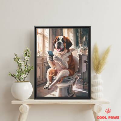 Saint Bernard on the Toilet with a Smartphone