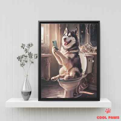 Husky on the Toilet a Smartphone