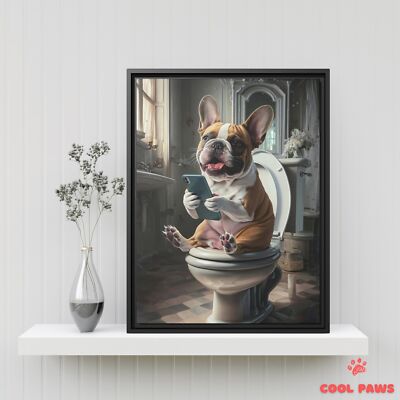 French Bulldog on the Toilet with a Smartphone
