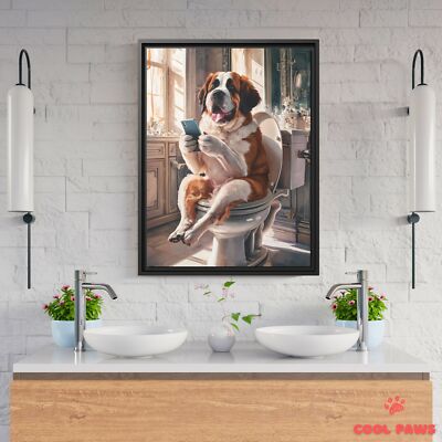Saint Bernard on the Toilet with a Smartphone