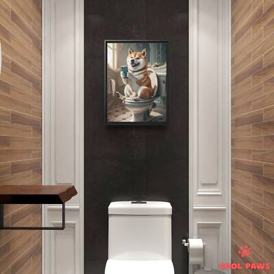 Shiba Inu on the Toilet with a Smartphone