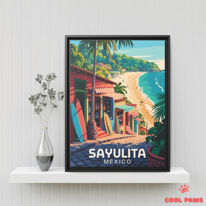 Sayulita Travel Print | Beach and Surfboards