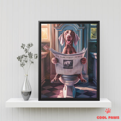 Weimaraner Reading the Newspaper on the Toilet