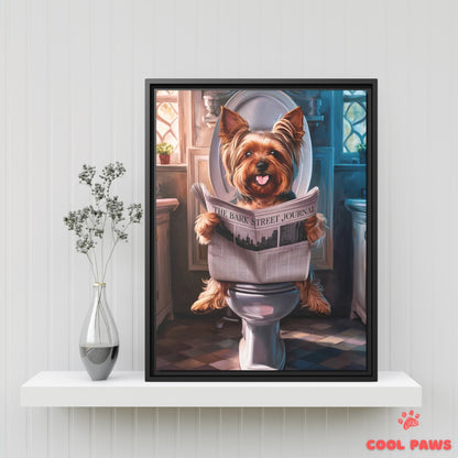 Yorkie Reading the Newspaper on the Toilet