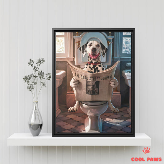 Dalmatian Reading the Newspaper on the Toilet