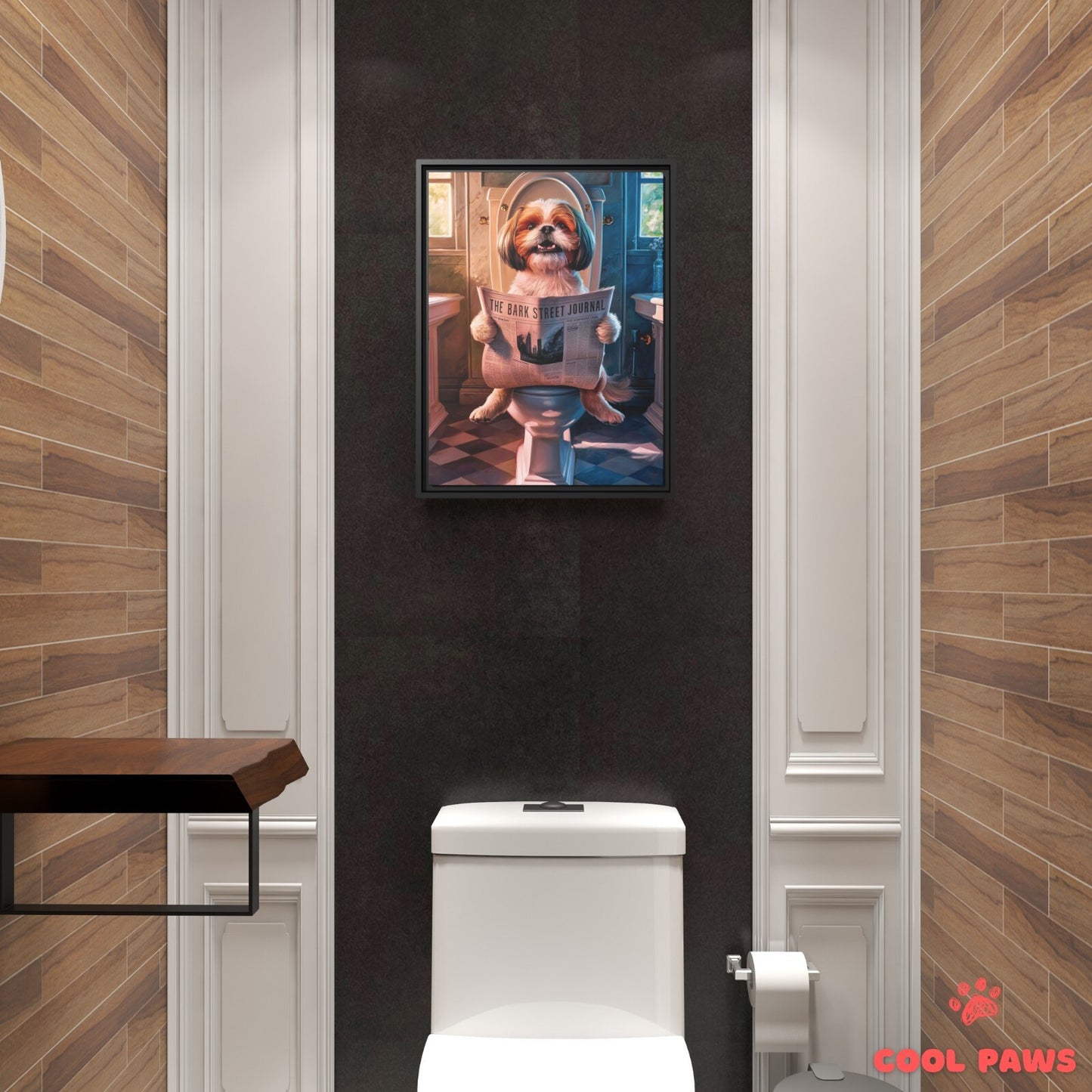 Shih Tzu Reading the Newspaper on the Toilet