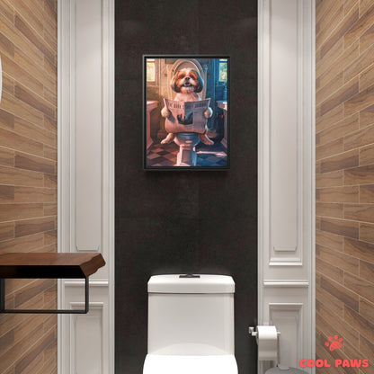 Shih Tzu Reading the Newspaper on the Toilet