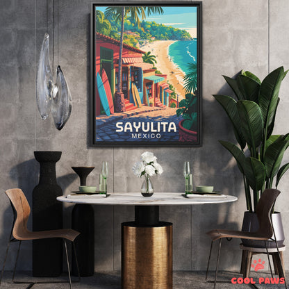 Sayulita Travel Print | Beach and Surfboards