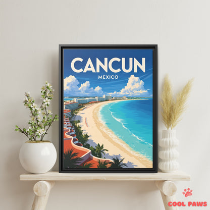 Cancun Travel Print | Beaches and Resort Buildings