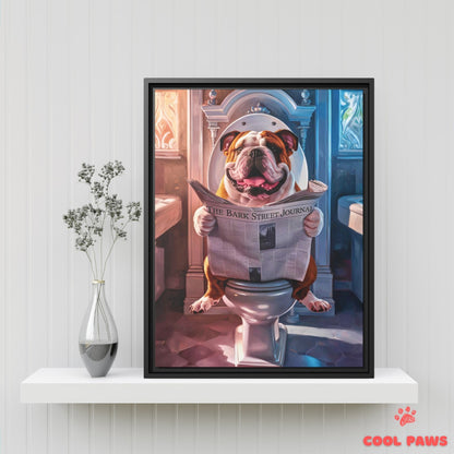 English Bulldog Reading the Newspaper on the Toilet