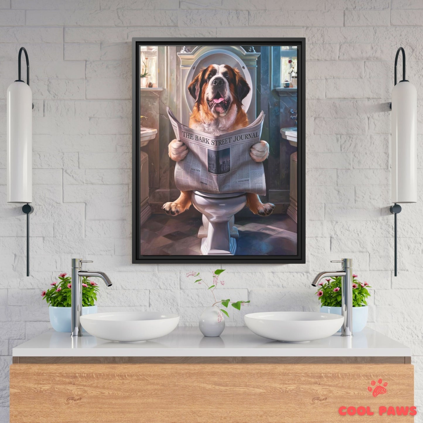 Saint Bernard Reading the Newspaper on the Toilet