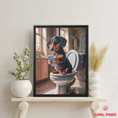 Dachshund on the Toilet with a Smartphone