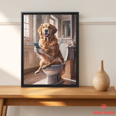 Golden Retriever on the Toilet a Smartphone