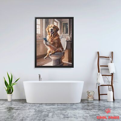 Golden Retriever on the Toilet a Smartphone