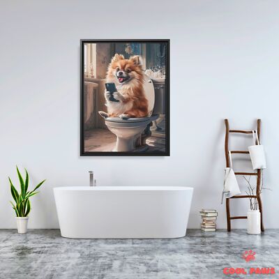 Pomeranian on the Toilet with a Smartphone
