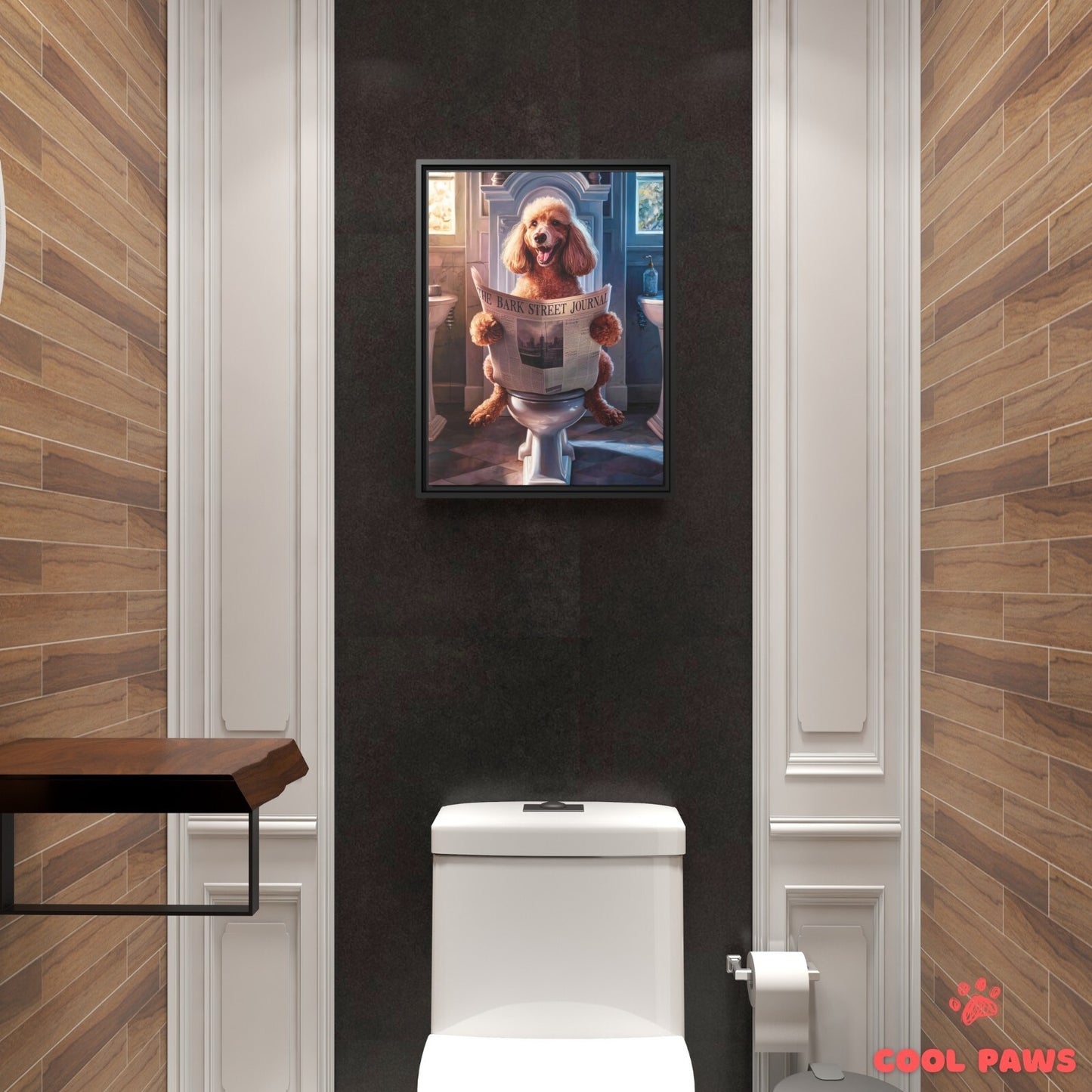 Poodle Reading the Newspaper on the Toilet