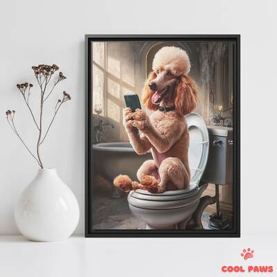 Poodle on the Toilet with a Smartphone