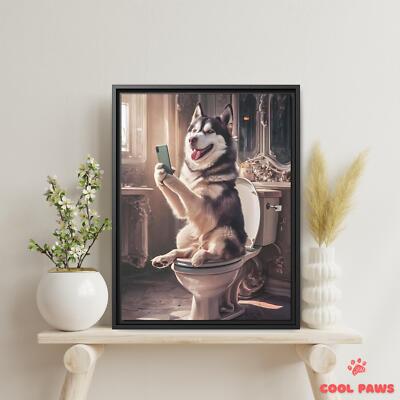 Husky on the Toilet a Smartphone