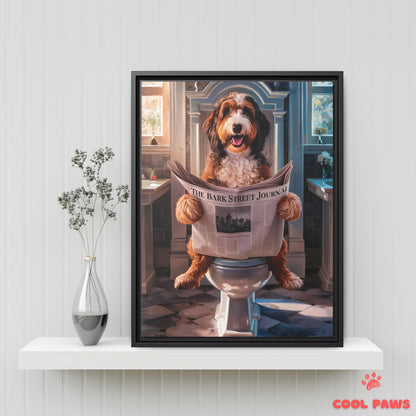 Bernedoodle Reading the Newspaper on the Toilet