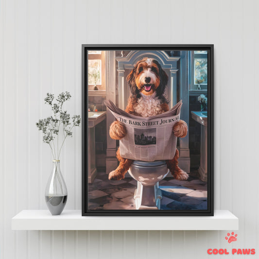 Bernedoodle Reading the Newspaper on the Toilet
