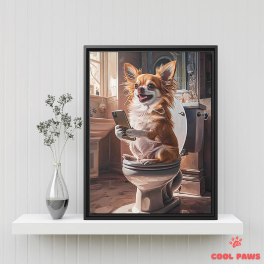 Chihuahua on the Toilet with a Smartphone