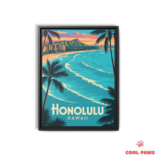 Honolulu Travel Print | Waikiki Beach Hawaii