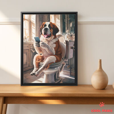 Saint Bernard on the Toilet with a Smartphone
