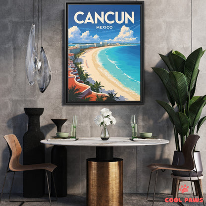 Cancun Travel Print | Beaches and Resort Buildings
