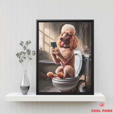 Poodle on the Toilet with a Smartphone