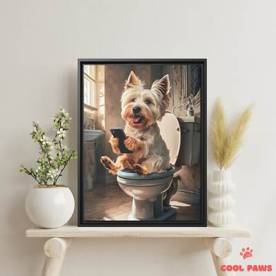 Westie on the Toilet with a Smartphone