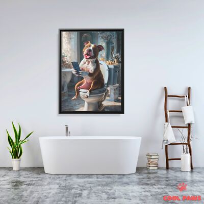 Pit Bull on the Toilet with a Smartphone